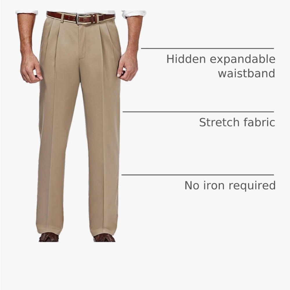 EUC Haggar Men's Tan Classic Dress Pants with pleated front - Picture 3 of 7